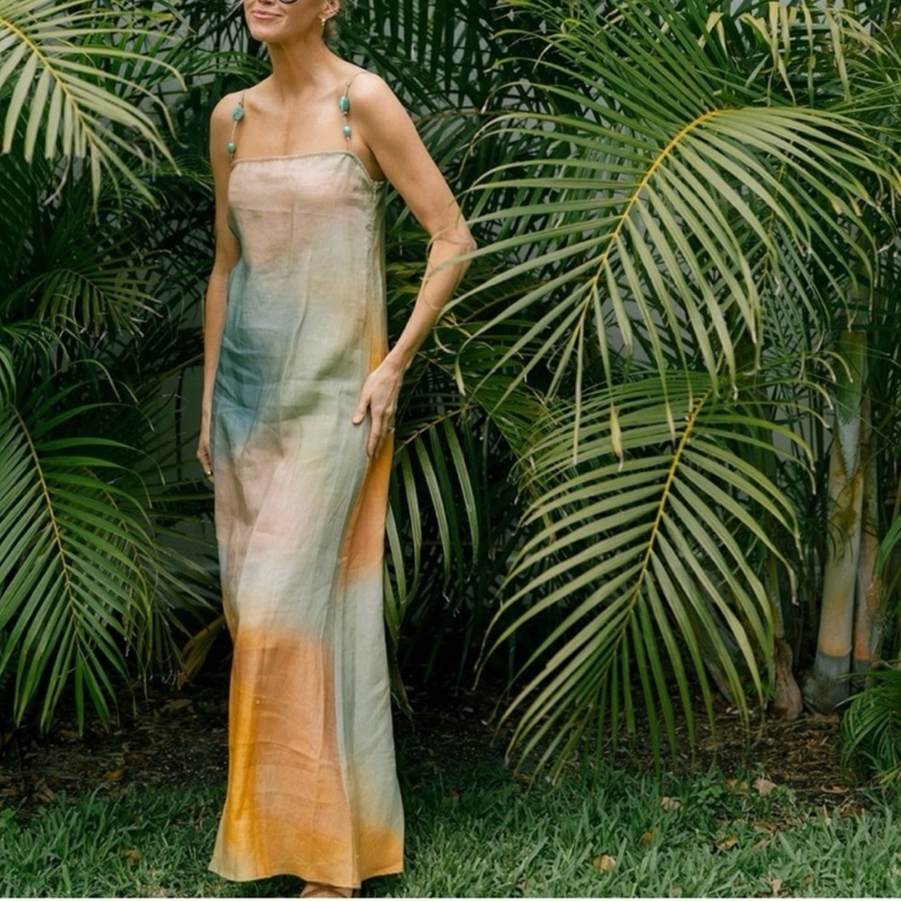 NWOT STAUD Laura Linen Boho Maxi Tank Dress sz XS - Picture 1 of 10